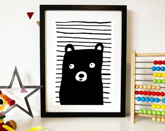 Black and White Bear Print, Modern Nursery Decor