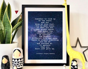 Stephen Hawking Quote Print, Inspirational Stars Wall Art