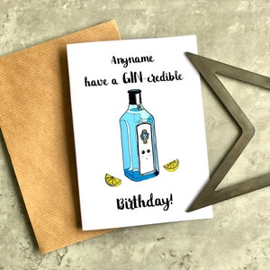 Personalised Birthday Card Hand Drawn Illustration Funny Birthday Card Gin Bottle Birthday Card Gincredible Birthday Bombay Sapphire