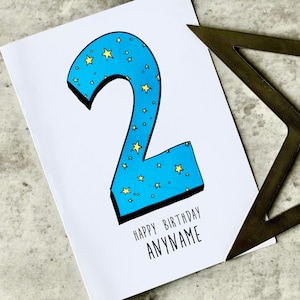 2nd Birthday Card Personnalisé avec Name Space Theme Card Stars Carte d’anniversaire pour la carte d’anniversaire 2e pour 2 ans Deuxième carte d’anniversaire