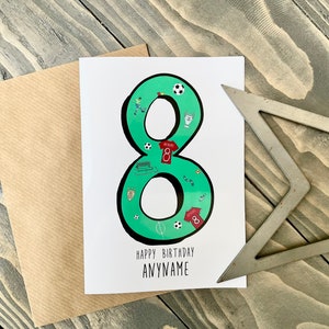 Carte d'anniversaire 8 ans personnalisée avec nom Carte de football Carte d'anniversaire de football pour huitième carte d'anniversaire pour garçons de 8 ans