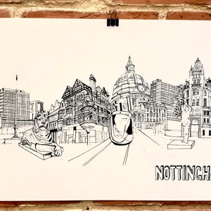 Ilustración de la ciudad de Nottingham Arte de la pared de Nottingham Ilustración de Nottingham Mapa de Nottingham Arte de la pared Impresión de Nottingham Skyline de Nottingham