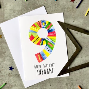 Cartão de aniversário personalizado, cartão de 9 anos personalizado para meninos e meninas, cartão de aniversário infantil para 9 anos de idade, 9 hoje