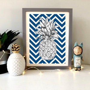 Pineapple Print Pineapple Wall Art Tropical Print Tropical Wall Art Navy White Black Print Pineapple Gift Pineapple Wall Decor Tiki Bar