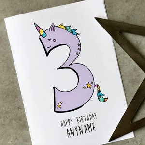 3. Geburtstagskarte personalisiert mit Namen Einhorn Karte Sterne Geburtstagskarte für 3. Geburtstagskarte für 3 Jahre alte benutzerdefinierte Einhorn Geburtstagskarte