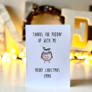 Personalisierte Weihnachtskarte Handgezeichnete Illustration Lustige Weihnachtskarte Weihnachtspudding Danke Für Pudding Up With Me Weihnachtskarte