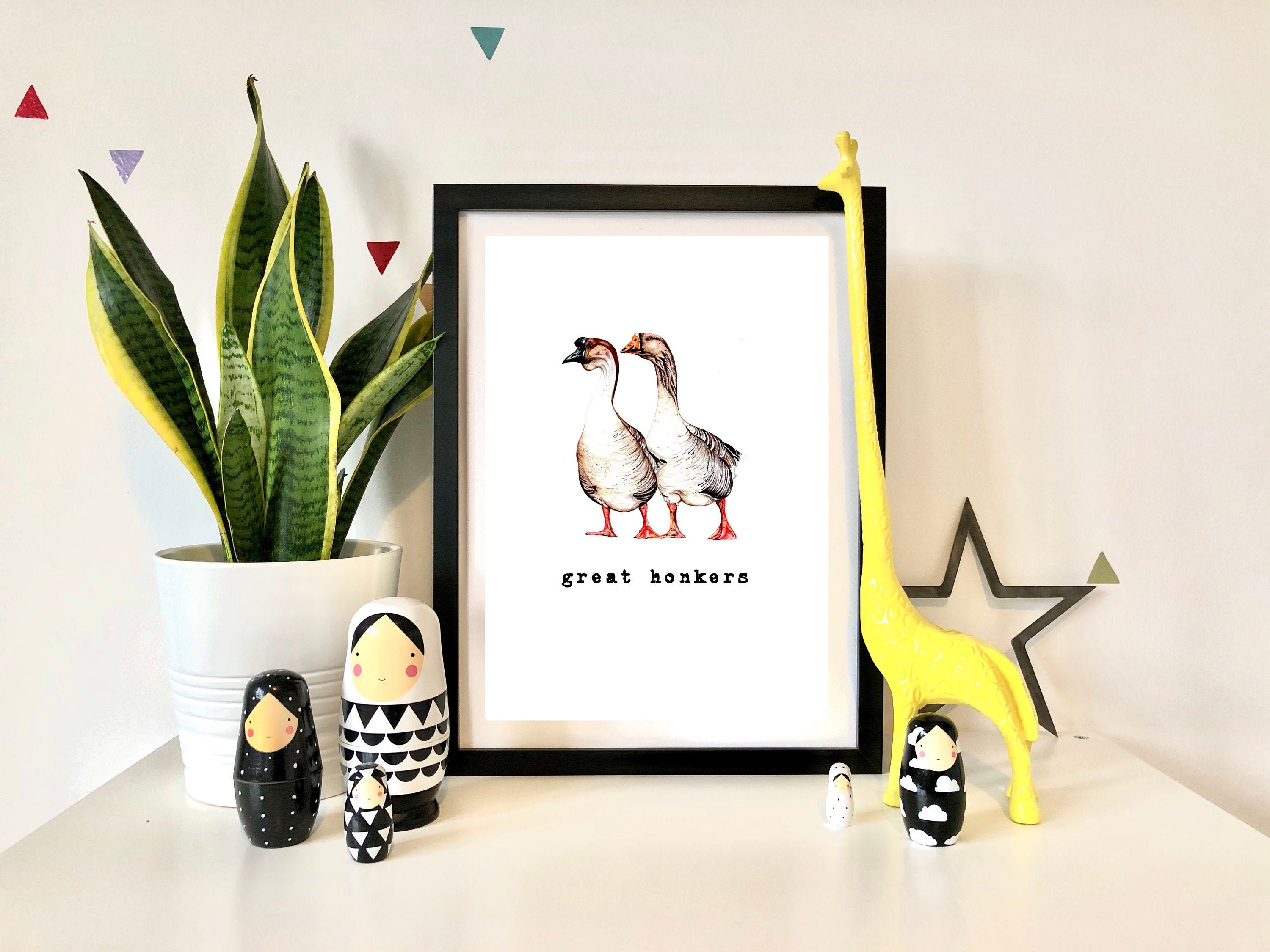 Great Honkers Print Illustrated Bird Print Funny Print Funny Wall Art Funny Wall Decor Hand Drawn Bird Great Honkers Wall Art Geese Goose