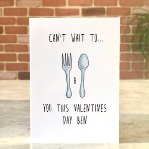 Personalisable Valentines Tarjeta Dibujado a mano Ilustración Divertido San Valentín Tarjeta Horquilla y Cuchara Amor