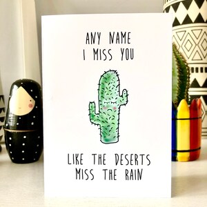 Personalizzato Mi manca la carta mi manca il deserto Miss La scheda pioggia Cactus Card Cactus Illustrazione mi amo Carta personalizzata