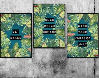 Conjunto de estampas tropicais para banheiro: arte de parede botânica em aquarela