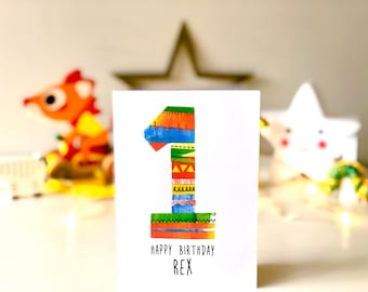 Personalized First Birthday Card – Colorful Number One