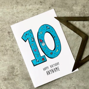 Carte d'anniversaire personnalisée avec espace pour 10 ans, carte d'anniversaire étoiles, carte d'anniversaire pour 10 ans, carte d'anniversaire pour enfant de 10 ans, espace