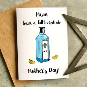 Gin Mothers Day Card Hand Drawn Illustration Funny Mothers Day Card Gin Bottle Mothers Day Card Gincredible Mothers Day Bombay Sapphire Card