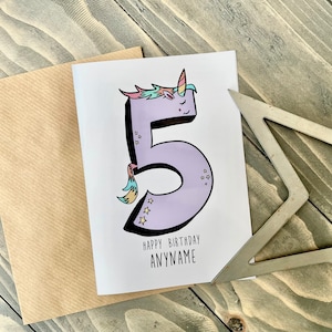 Carte de 5ème anniversaire personnalisée avec nom Carte Licorne Étoiles Carte d’anniversaire pour 5ème anniversaire Carte pour 5 ans Carte d’anniversaire Licorne personnalisée