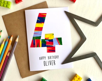 Personalized 4th Birthday Card, Colorful Number Design