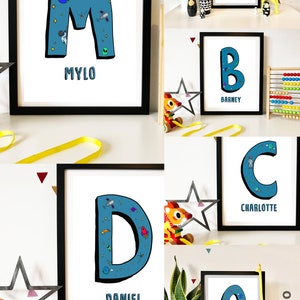 A-Z Espacio Tema Niños Pared Arte Personalizado Niños Pared Arte Carta De Elección Niños Espacio De la Habitación Impresión Nombre Personalizado Impresión Niños Sala Signo Espacio