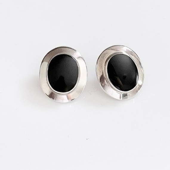 Polished Black Onyx Oval High Polish Sterling Sil… - image 1