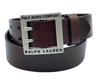 vintage Polo Ralph Lauren en cuir marron italien couleur argentée avec logo en relief boucle ceinture taille 32 unisexe