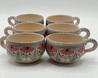 A.H. Puente Spain Vintage Hand Painted Handmade Ceramic Demitasse Cups Set of 6