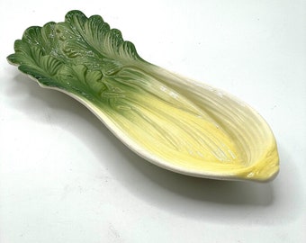 Vintage Hand Painted Ceramic Celery Serving Dish Platter Farmhouse Cottage