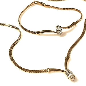 Vintage Avon Pear Cubic Zirconia Gold Herringbone Chain Necklace Bracelet Set