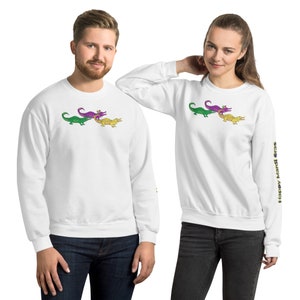 Alligator, Mardi Gras shirt, New Orleans, Purple Green and gold, Unisex Sweatshirt