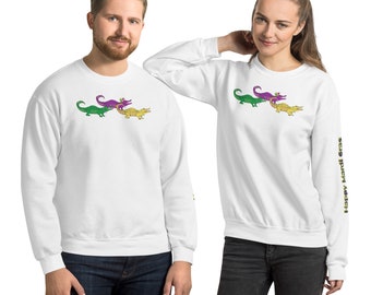 Alligator, Mardi Gras Shirt, New Orleans, Lila Grün und Gold, Unisex Sweatshirt