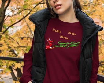 Cajun Santa in Pirogue w/ Alligators Long Sleeve Shirt: Louisiana Christmas Tee