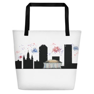 New Orleans Skyline Tote Bag- New Orleans, Louisiana, Fireworks, 4th of July, Patriotic, Tote Bag, Beach Bag