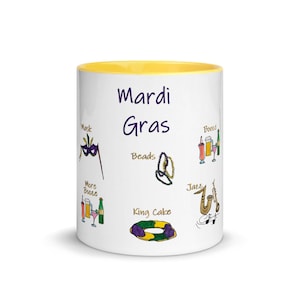 New Orleans, Louisiana Mardi Gras, Mug with Color Inside, Jazz, King Cake, Beads, Booze