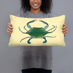 Blue Claw Crab, Digital print of hand painted Throw Pillow, Crab Decor Pillow, Home Decoration,Beach Decor