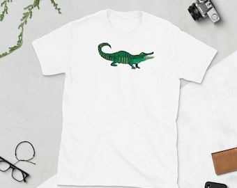 Nova Orleans, Louisiana, impressão digital pintada à mão, camiseta unissex de manga curta de jacaré