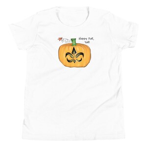 Youth Short Sleeve T-Shirt, Happy Fall yall, New Orleans Fleur De Lis, Carved Pumpkin, Fall tshirt, Youth tee