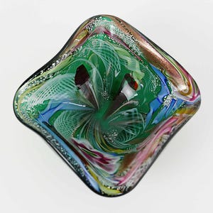 Murano 'Tutti Frutti' Green Multicoloured Art Glass Dish: Vintage Mid-Century Decor 1960s