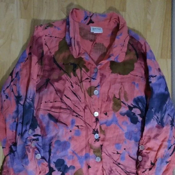 Vintage Habitat Abstract Floral Pattern Linen Shirt - Gem