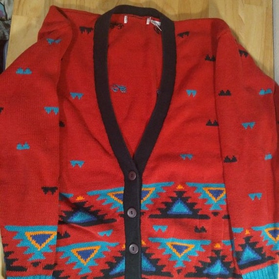 ReUpRex Vintage Aztec Navajo Southwest Pattern Knit Cardigan Sweater