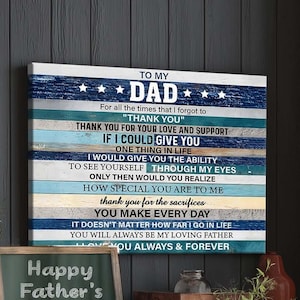 Pôster tipográfico para meu pai, arte de parede em tela, presente rústico sentimental de dia dos pais de filho ou filha em madeira azul, decoração para escritório