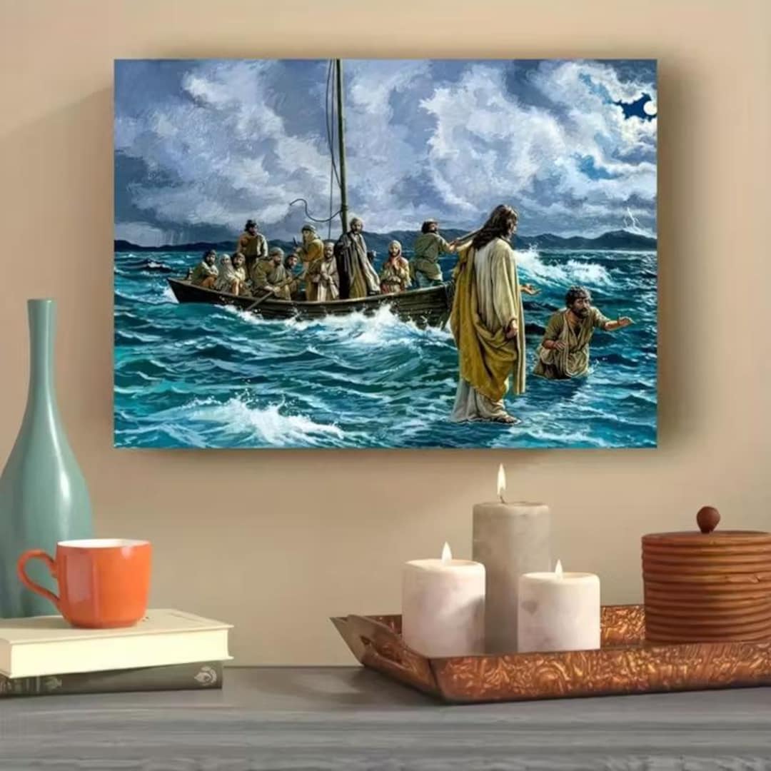 Christian Jesus Walking on Water Wall Art Peter Sinking Bible Story ...