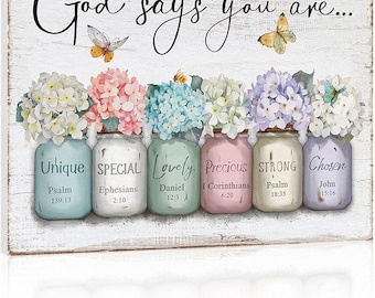 Christian Wall Art God Says You Are Sign Scripture Mason Jar Floral Print