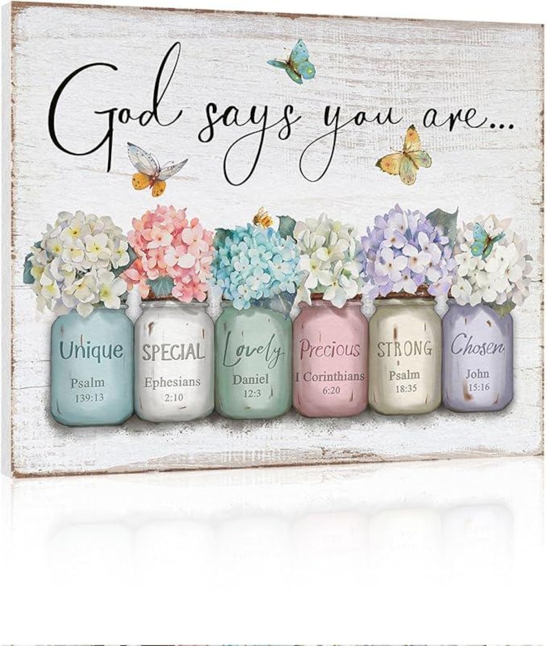 Christian Wall Art God Says You Are Sign Scripture Mason Jar Floral ...