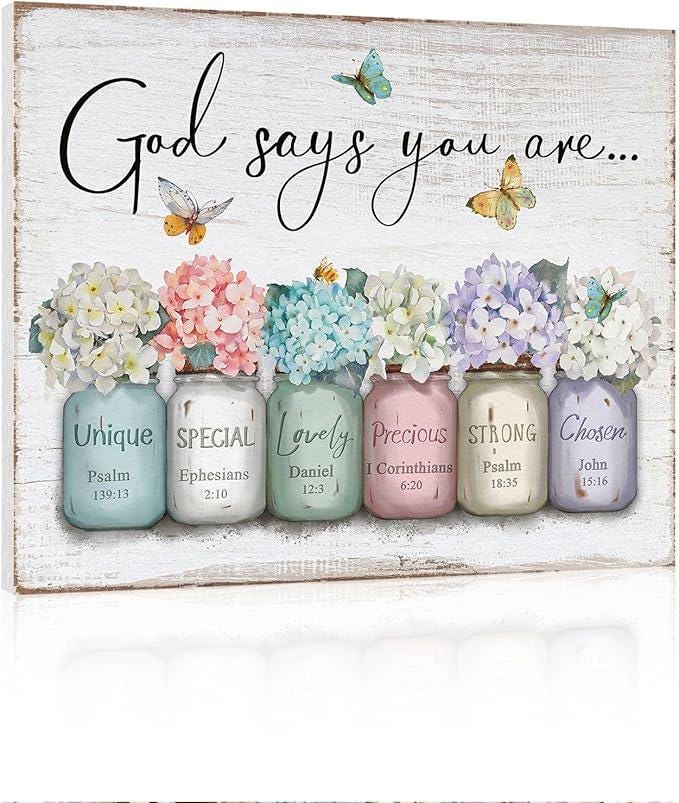 Christian Wall Art God Says You Are Sign Scripture Mason Jar Floral ...