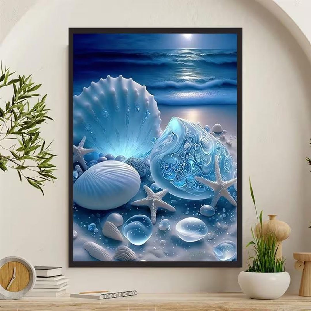 Ocean Wall Art Blue Coastal Decor Seashell and Starfish Art Print - Etsy