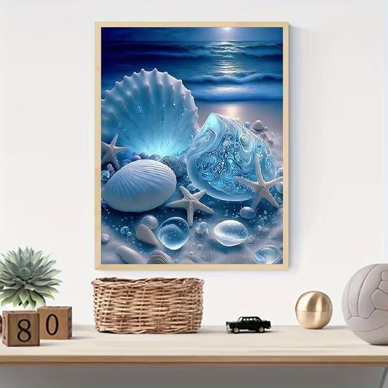 Ocean Wall Art Blue Coastal Decor Seashell and Starfish Art Print - Etsy