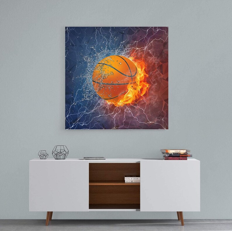 Basketball Canvas Wall Art Cool Sport Ball on Fire and Water Etsy