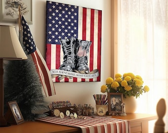 Military Boots Canvas Wall Art, American Flag Patriotic Decor, Veteran Gift, Gallery Wrapped, Ready to Hang, Made in Texas, Multiple Sizes