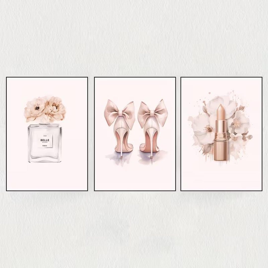 3pcs Perfume, Lipstick, High Heels Canvas Print Makeup Room Decor - Etsy