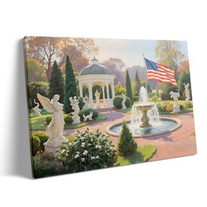 American Flag Landscape Prints Framed Patriotic Garden Canvas Wall Art– 4th of July Summer Home Decor – Independence Day USA Wall Hanging