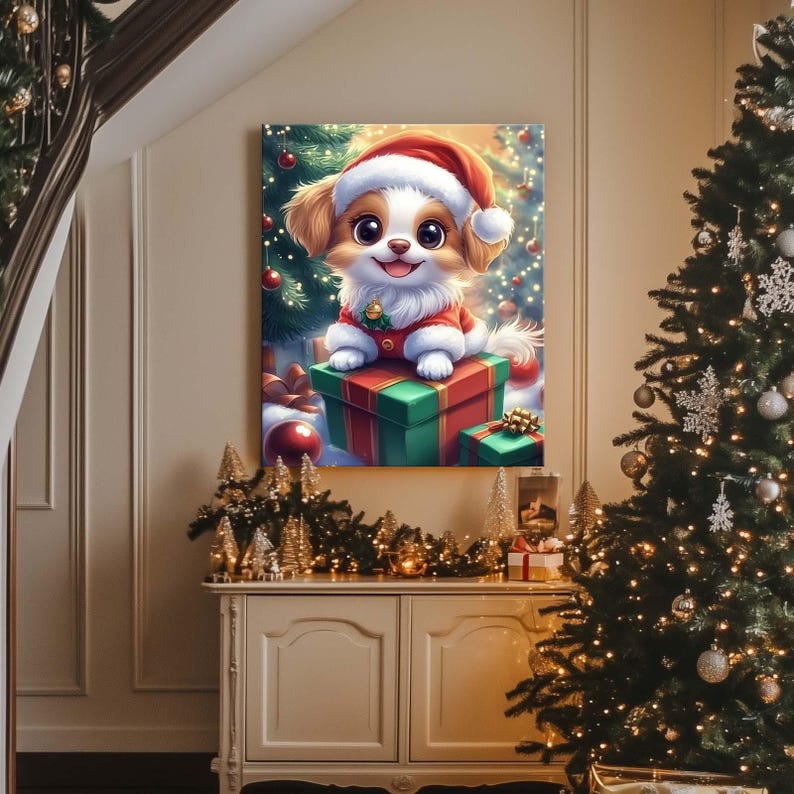 Christmas Tree Wall Art Vintage Holiday Decor, Festive Christmas Tree