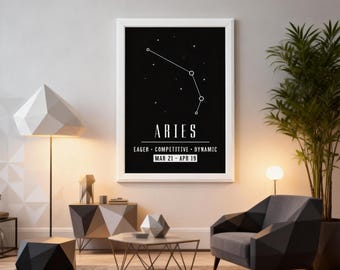 Zodiac Wall Art Set, Constellation Print, Astrology Wall Decor, Minimalist Star Sign