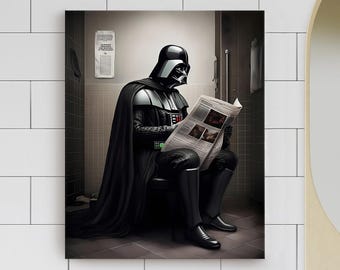 Darth Sci-Fi Bathroom Canvas Art: Funny Dark Lord Toilet Print
